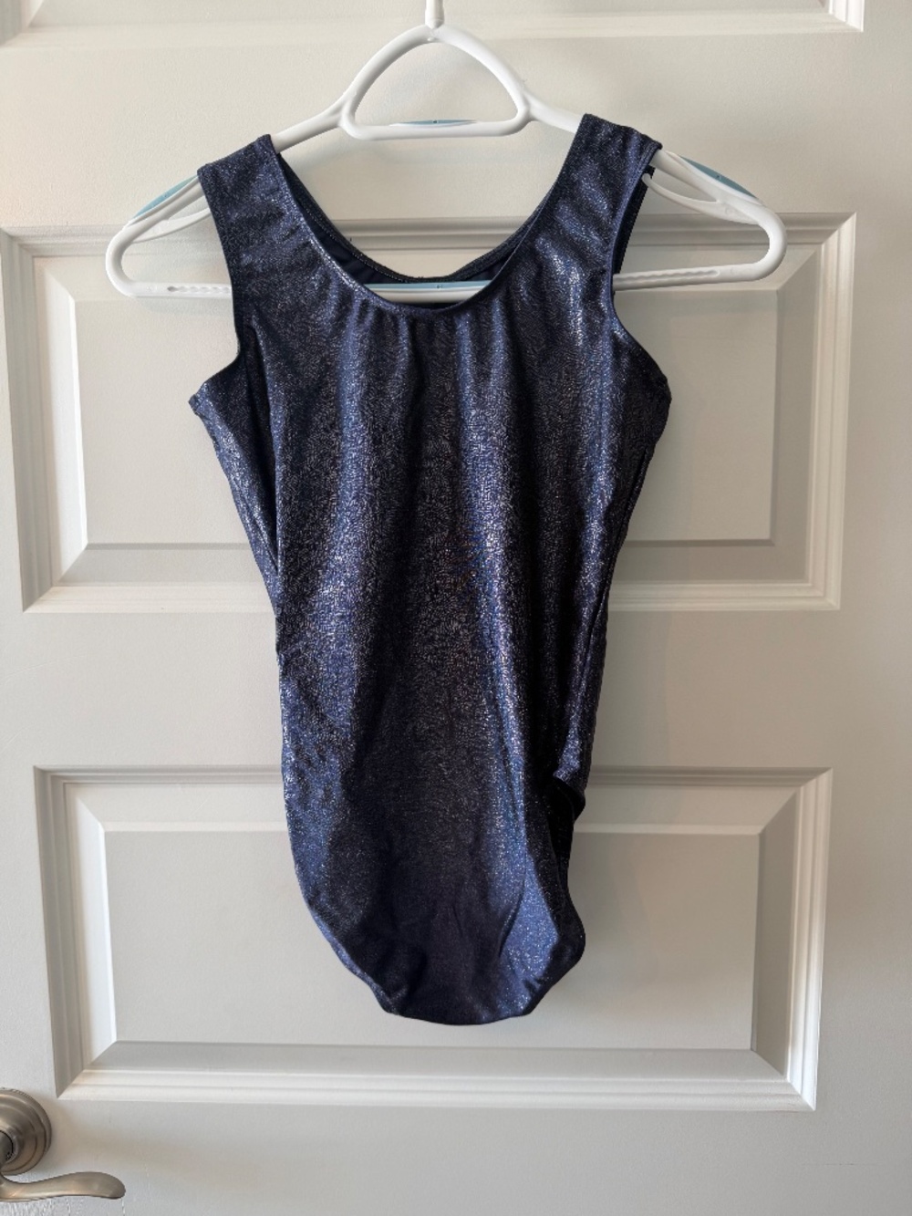 Girls Navy Sparkle Gymnastics Leotard with Rhinestone Detail - Picture 2 of 5